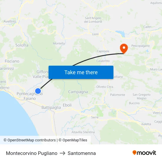 Montecorvino Pugliano to Santomenna map