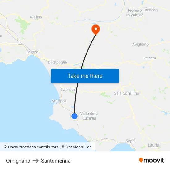 Omignano to Santomenna map