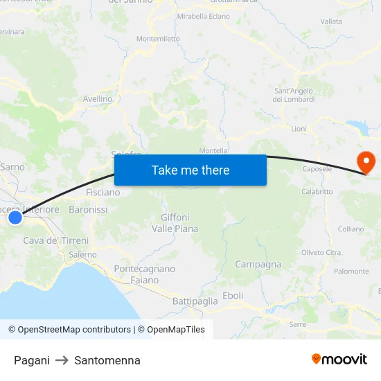 Pagani to Santomenna map