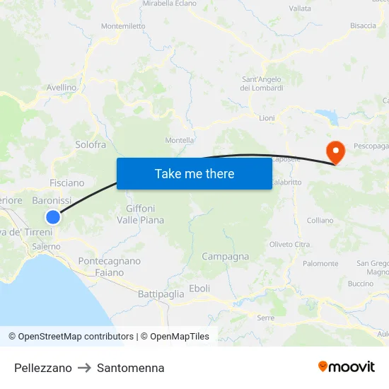 Pellezzano to Santomenna map