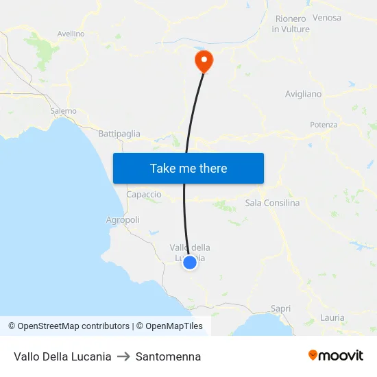 Vallo Della Lucania to Santomenna map