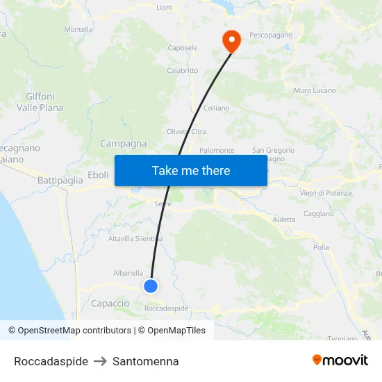 Roccadaspide to Santomenna map