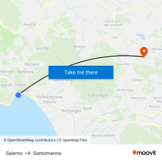 Salerno to Santomenna map