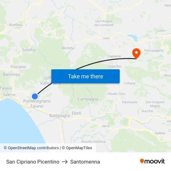 San Cipriano Picentino to Santomenna map