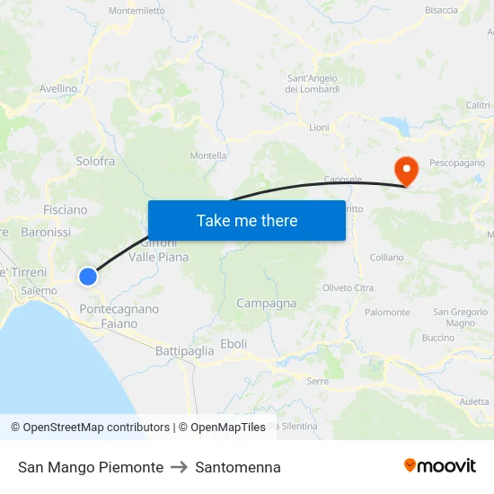 San Mango Piemonte to Santomenna map