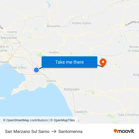 San Marzano Sul Sarno to Santomenna map