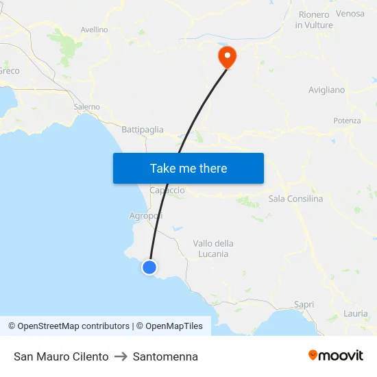 San Mauro Cilento to Santomenna map