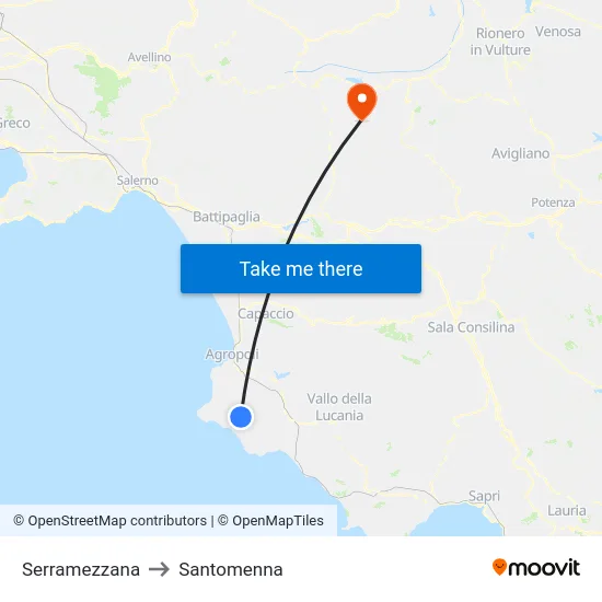 Serramezzana to Santomenna map