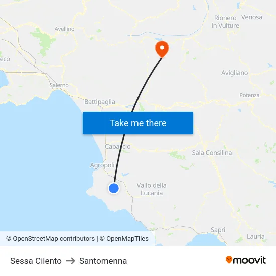 Sessa Cilento to Santomenna map