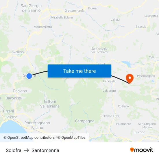 Solofra to Santomenna map
