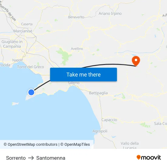 Sorrento to Santomenna map