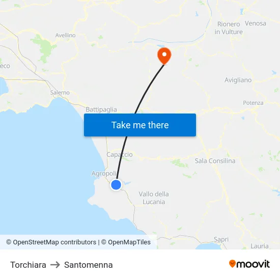 Torchiara to Santomenna map