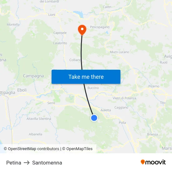 Petina to Santomenna map