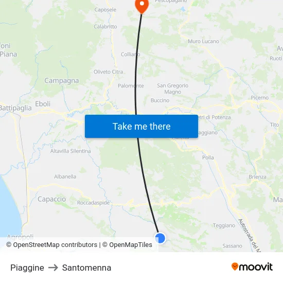 Piaggine to Santomenna map