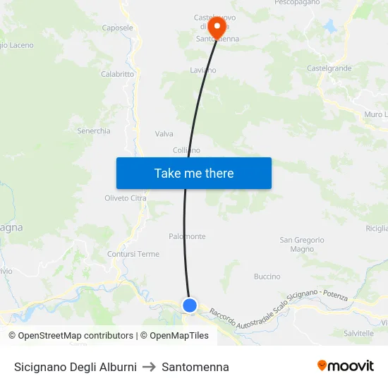 Sicignano Degli Alburni to Santomenna map