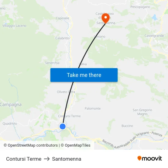 Contursi Terme to Santomenna map