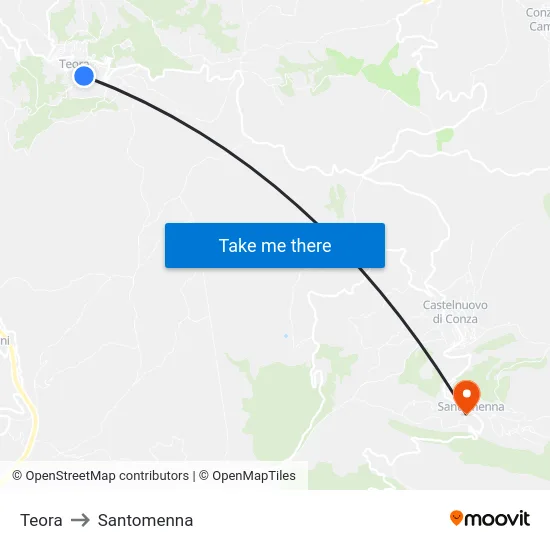 Teora to Santomenna map