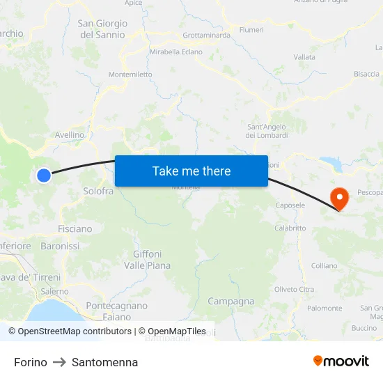 Forino to Santomenna map