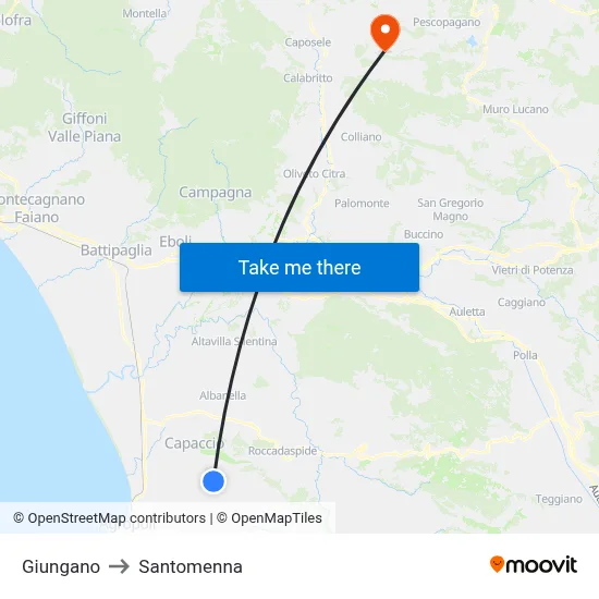 Giungano to Santomenna map