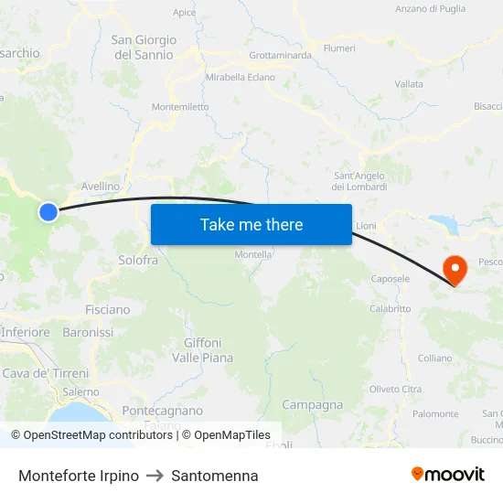 Monteforte Irpino to Santomenna map