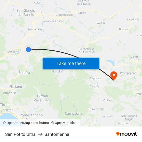 San Potito Ultra to Santomenna map