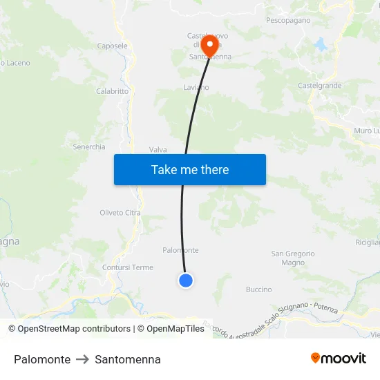 Palomonte to Santomenna map
