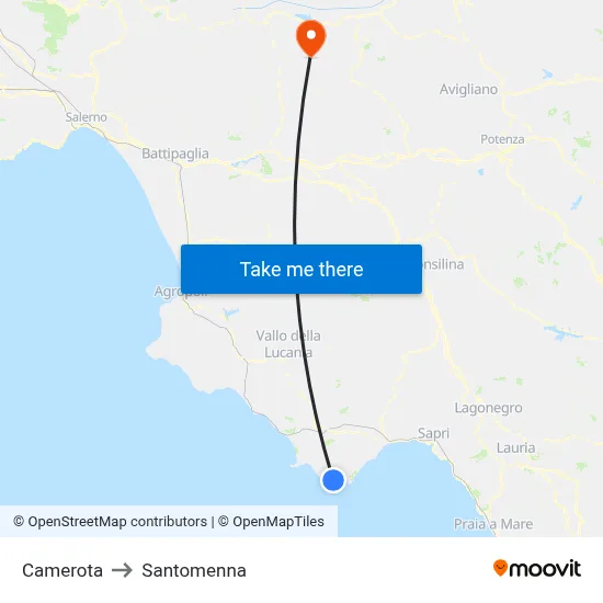 Camerota to Santomenna map