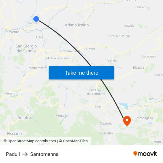 Paduli to Santomenna map