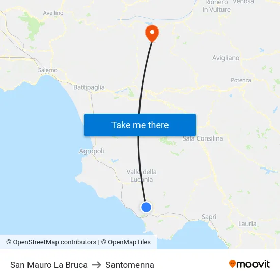 San Mauro La Bruca to Santomenna map