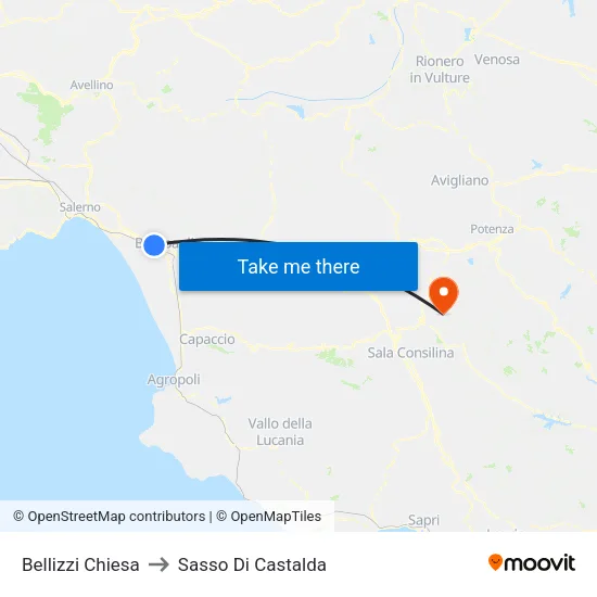 Bellizzi Church to Sasso Di Castalda map