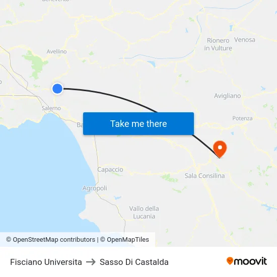Fisciano Universita to Sasso Di Castalda map