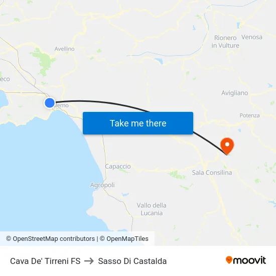 Cava De' Tirreni FS to Sasso Di Castalda map
