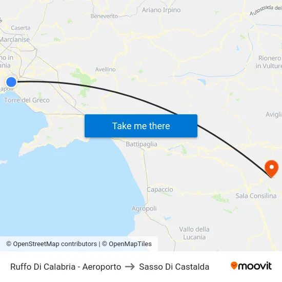 Ruffo Di Calabria - Aeroporto to Sasso Di Castalda map