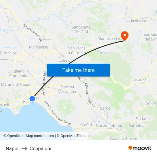Napoli to Ceppaloni map