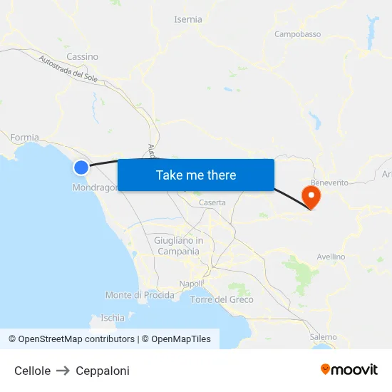 Cellole to Ceppaloni map
