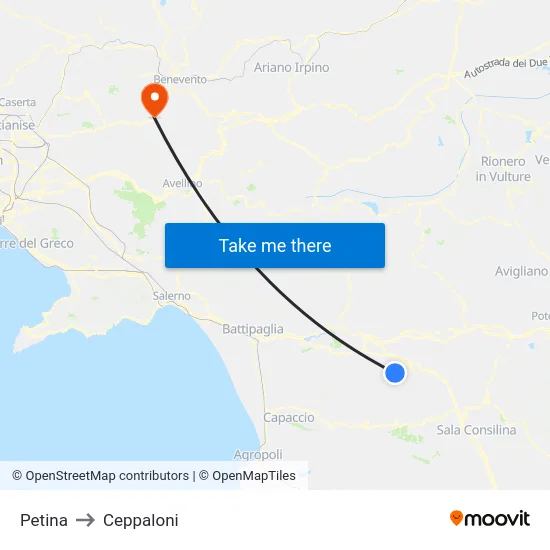 Petina to Ceppaloni map