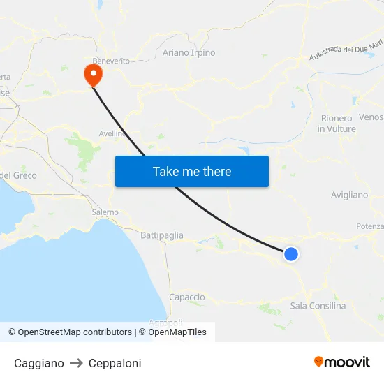 Caggiano to Ceppaloni map