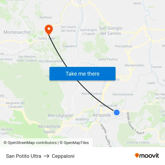 San Potito Ultra to Ceppaloni map