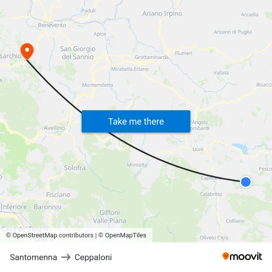 Santomenna to Ceppaloni map