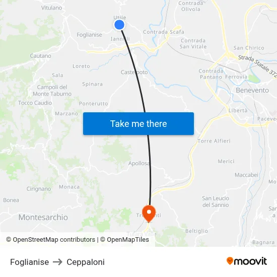 Foglianise to Ceppaloni map