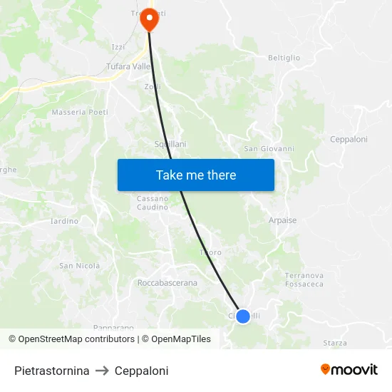 Pietrastornina to Ceppaloni map