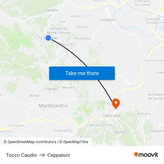 Tocco Caudio to Ceppaloni map