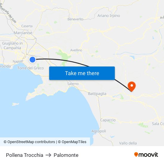 Pollena Trocchia to Palomonte map