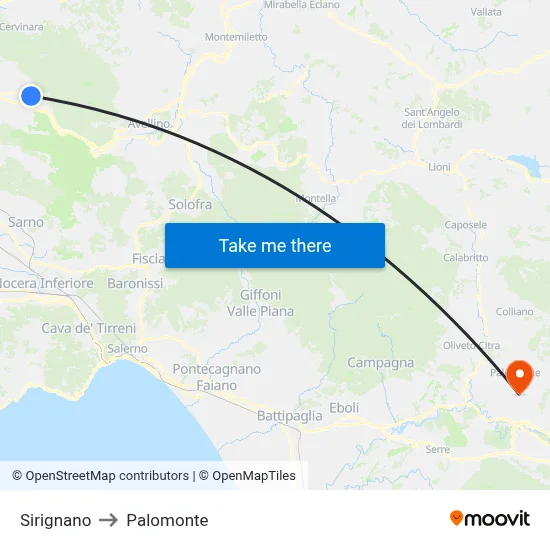 Sirignano to Palomonte map