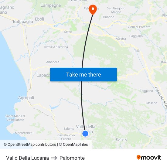 Vallo Della Lucania to Palomonte map