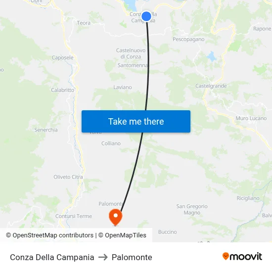 Conza Della Campania to Palomonte map