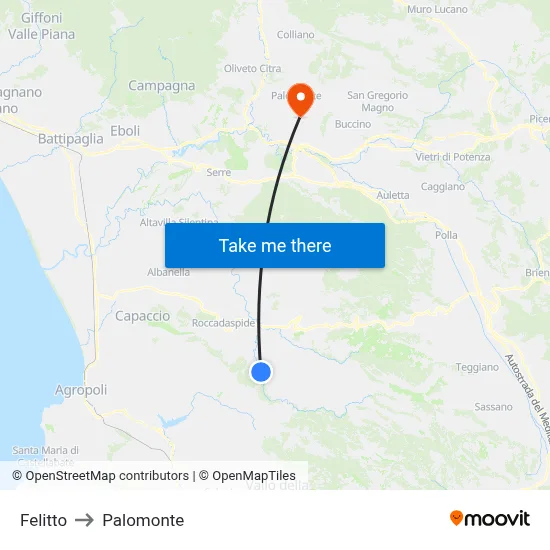 Felitto to Palomonte map