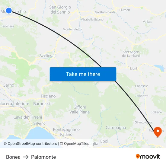 Bonea to Palomonte map