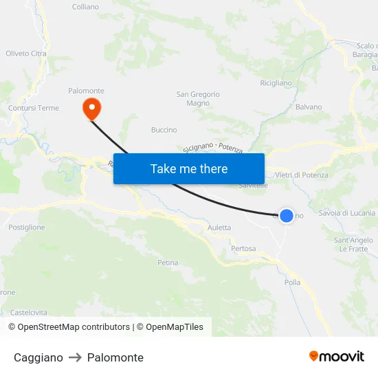 Caggiano to Palomonte map