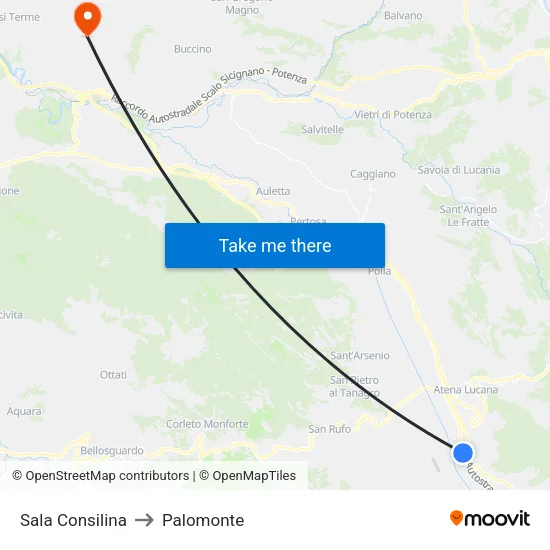 Sala Consilina to Palomonte map